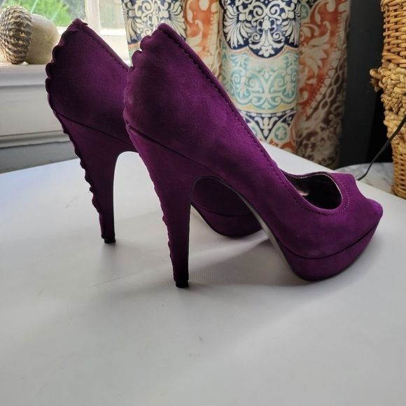 STEVE MADDEN Purple Silver Suade Peep Toe Heels - Picture 3 of 16